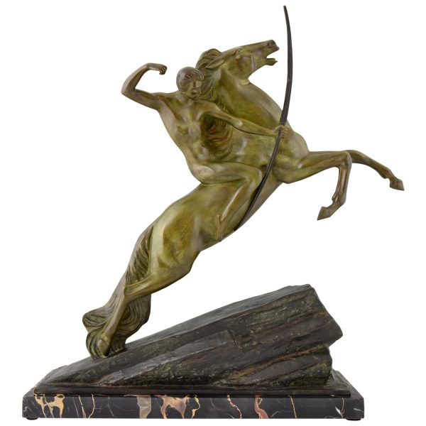 Bronze Art Deco archer sur cheval cabré