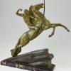 Art Deco bronze sculpture archer on rearing horse