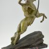 Art Deco bronze sculpture archer on rearing horse