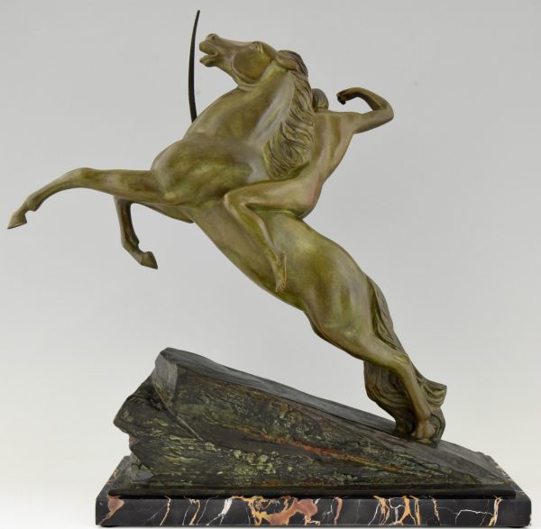 Art Deco bronze sculpture archer on rearing horse