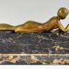 Art Deco sculpture en bronze femme avec chat