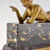 Art deco bronze beeld, vrouw met kat