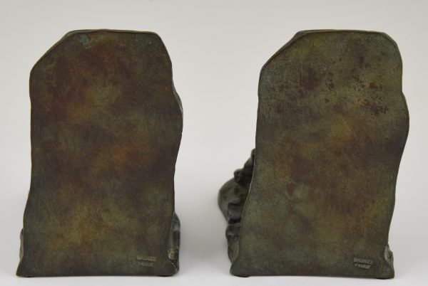 Art Deco bronze bookends pushing men