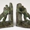 Art Deco bronze bookends pushing men