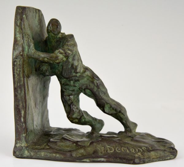 Art Deco bronze bookends pushing men