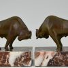 Art Deco bronze bull bookends