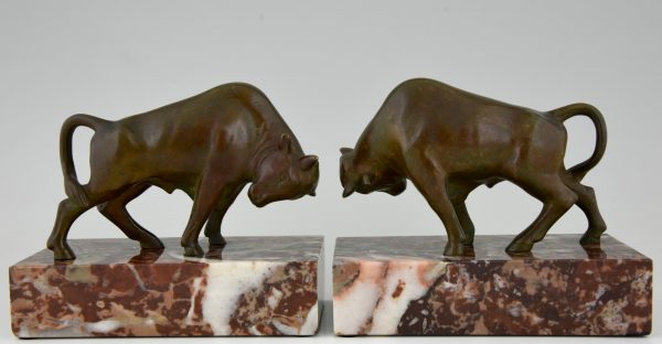 Art Deco bronze bull bookends