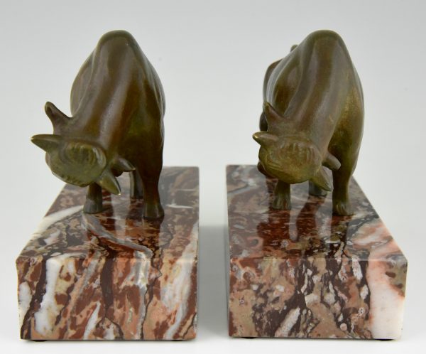 Art Deco bronze bull bookends