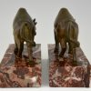 Art Deco serre livres bronze taureaux