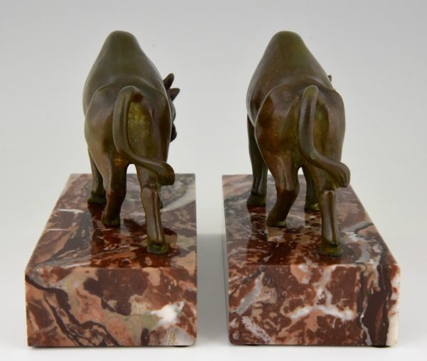 Art Deco bronze bull bookends