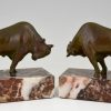 Art Deco bronze bull bookends