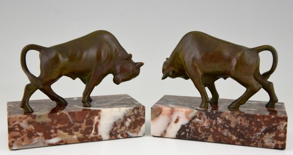 Art Deco bronze bull bookends