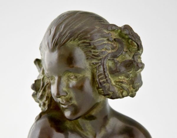Art Deco bronzen buste vrouwelijke sater