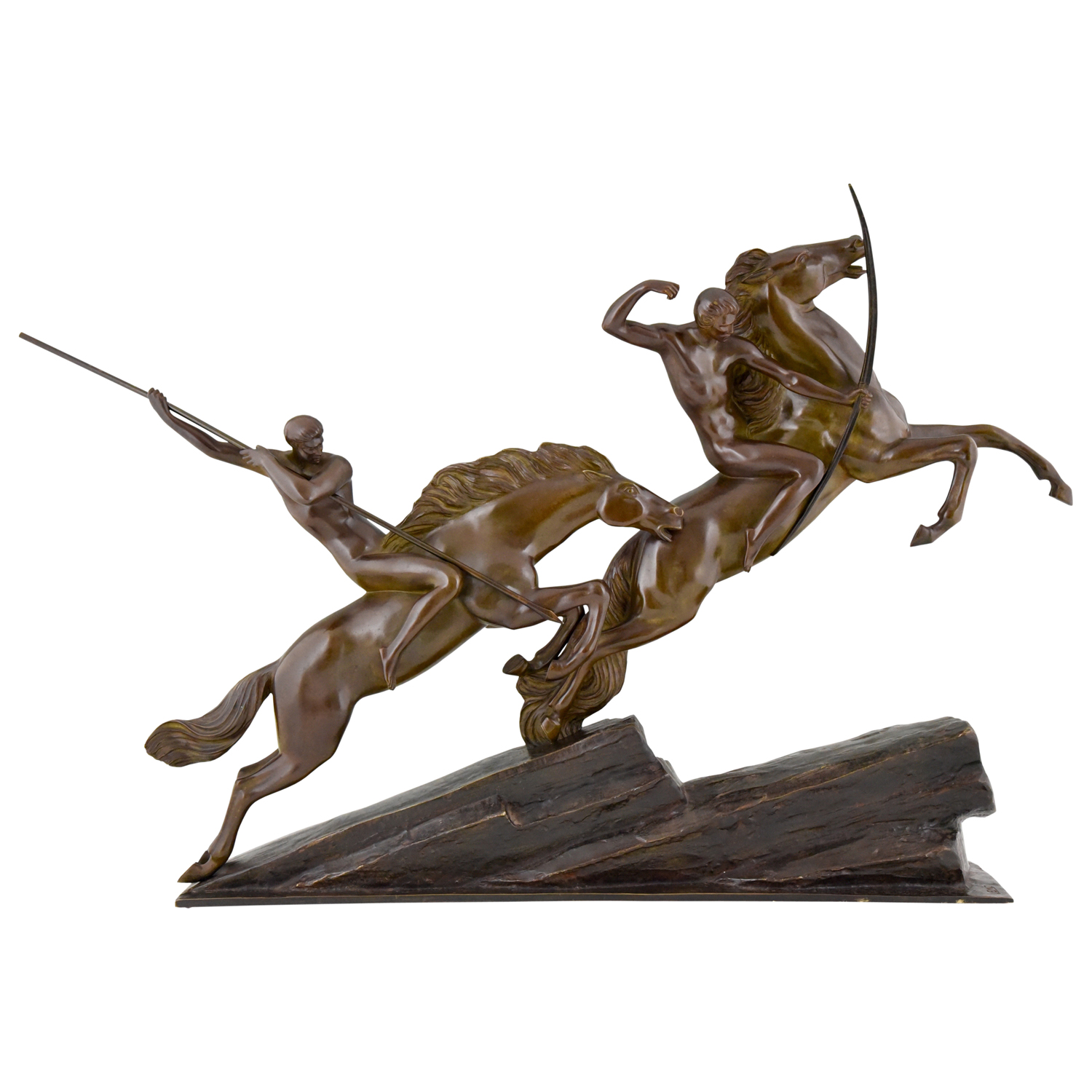 Sculpture bronze Art Deco deux archers au cheval