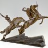 Sculpture bronze Art Deco deux archers au cheval