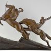 Sculpture bronze Art Deco deux archers au cheval