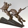 Sculpture bronze Art Deco deux archers au cheval