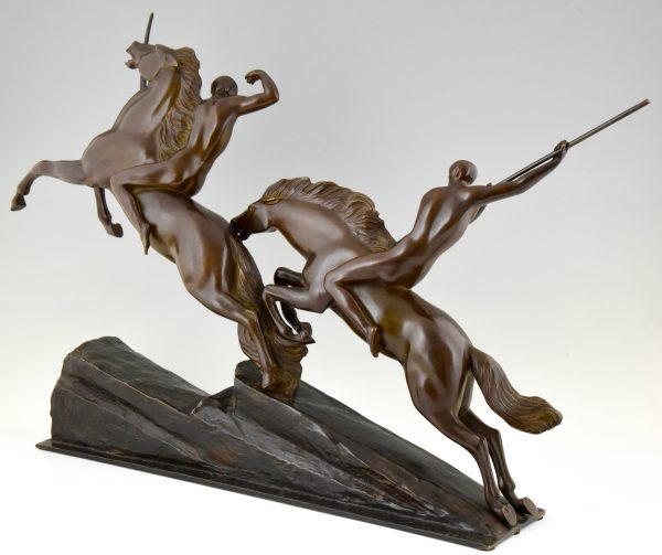 Art Deco bronzen beeld boogschutters te paard