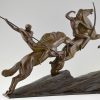 Sculpture bronze Art Deco deux archers au cheval