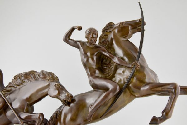 Art Deco bronze group with archers on horses