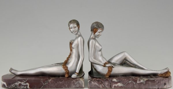 Art Deco Bronze Buchstütze Frauenakt