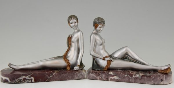 Serre livres bronze Art Deco femmes nues