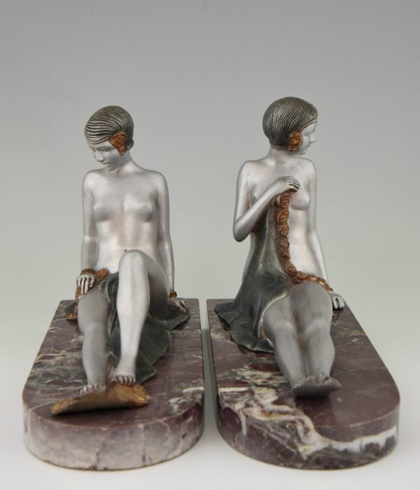 Art Deco bronze nude bookends