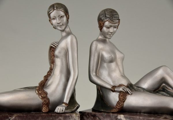 Art Deco bronze nude bookends