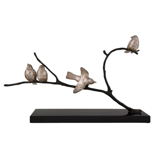 Art Deco bronze sculpture 4 birds on a branch
