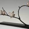 Art Deco sculpture en bronze 4 oiseaux sur une branche.