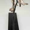 Art Deco bronze sculpture 4 birds on a branch