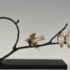 Art Deco Bronze Skulptur 4 Vögel auf Zweig