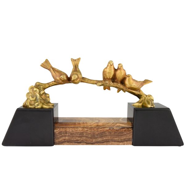 Art Deco sculpture en bronze oiseaux sur une branche.