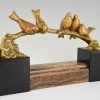 Art Deco bronze sculpture birds on a branch.