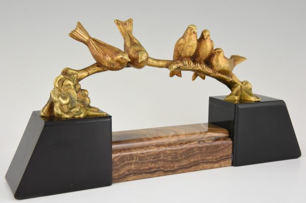 Art Deco bronze sculpture birds on a branch.