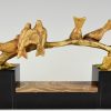 Art Deco bronze sculpture birds on a branch.