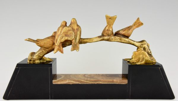 Art Deco bronze sculpture birds on a branch.