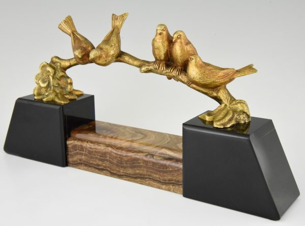 Art Deco bronze sculpture birds on a branch.
