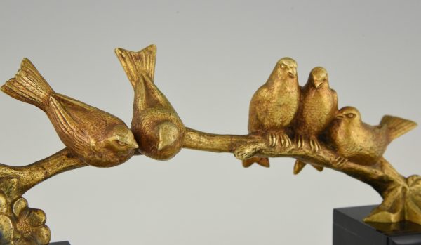 Art Deco bronze sculpture birds on a branch.