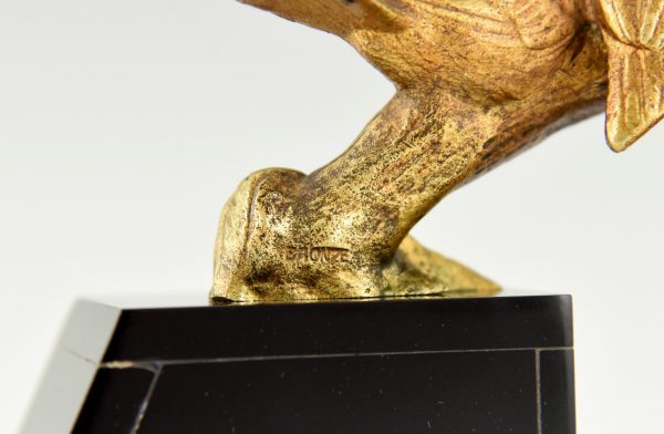 Art Deco bronzen beeld vogels op een tak.