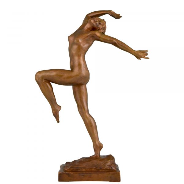 Art Deco Bronze Skulptur Frauenakt, Tänzerin