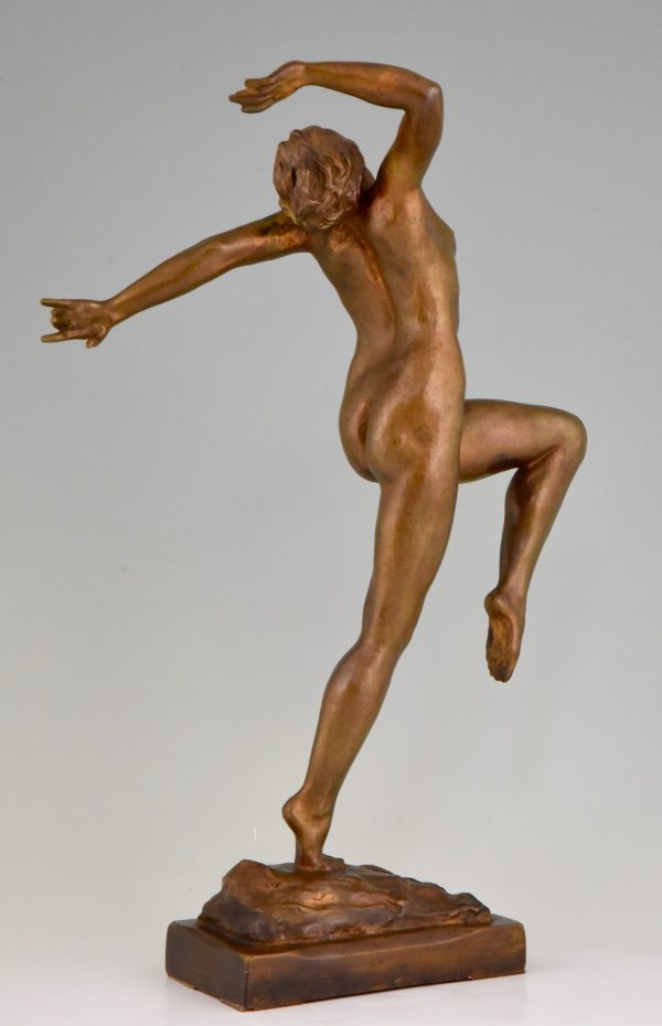 Art Deco bronze sculpture of a dancing nude