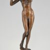 Art Deco bronze sculpture of a nude with flute.