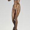 Art Deco bronzen beeld naakt met fluit.