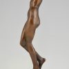 Art Deco bronze sculpture of a nude with flute.