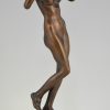 Art Deco bronzen beeld naakt met fluit.