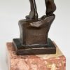 Art Deco bronze sculpture of a nude with flute.