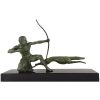 Art Deco bronze sculpture of an archer with hunting dog.