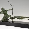 Art Deco bronze sculpture of an archer with hunting dog.