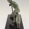 Art Deco bronze sculpture of an archer with hunting dog.